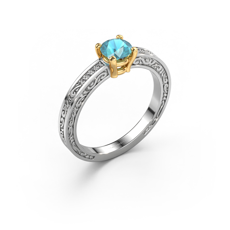Image of Engagement ring Claudette 2 585 white gold Blue topaz 5 mm