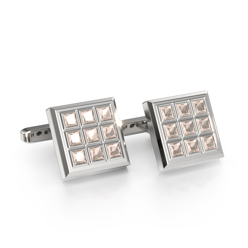 Image of Cufflinks Clen 585 white gold Morganite champagne 3 mm