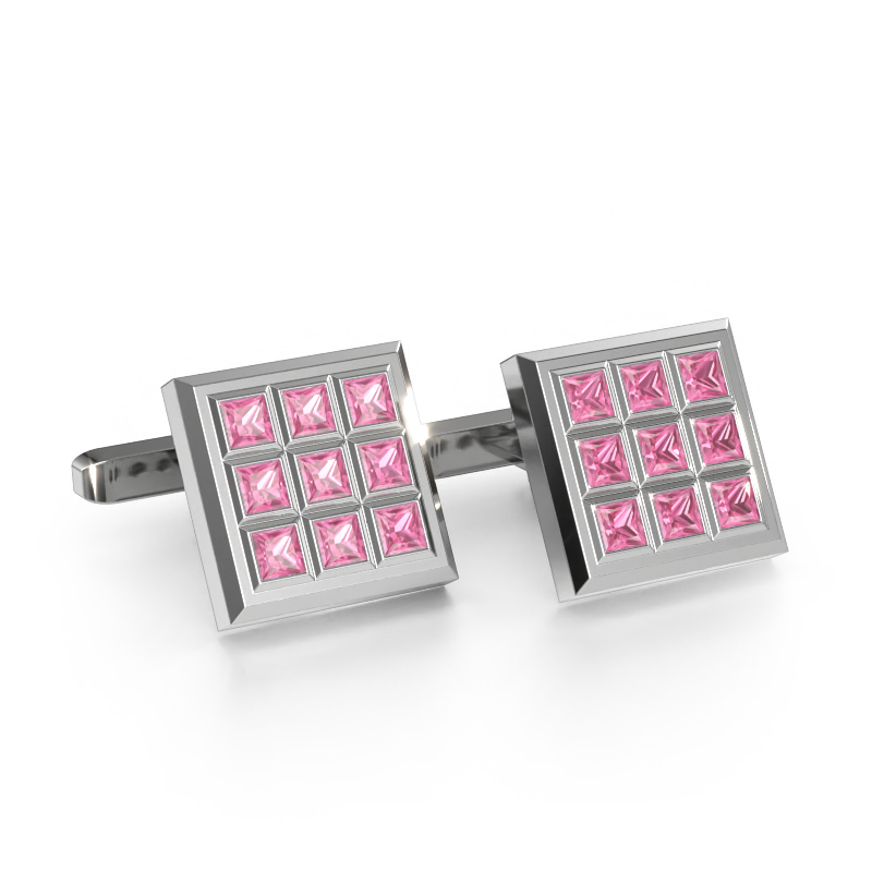 Image of Cufflinks Clen 585 white gold Pink sapphire 3 mm