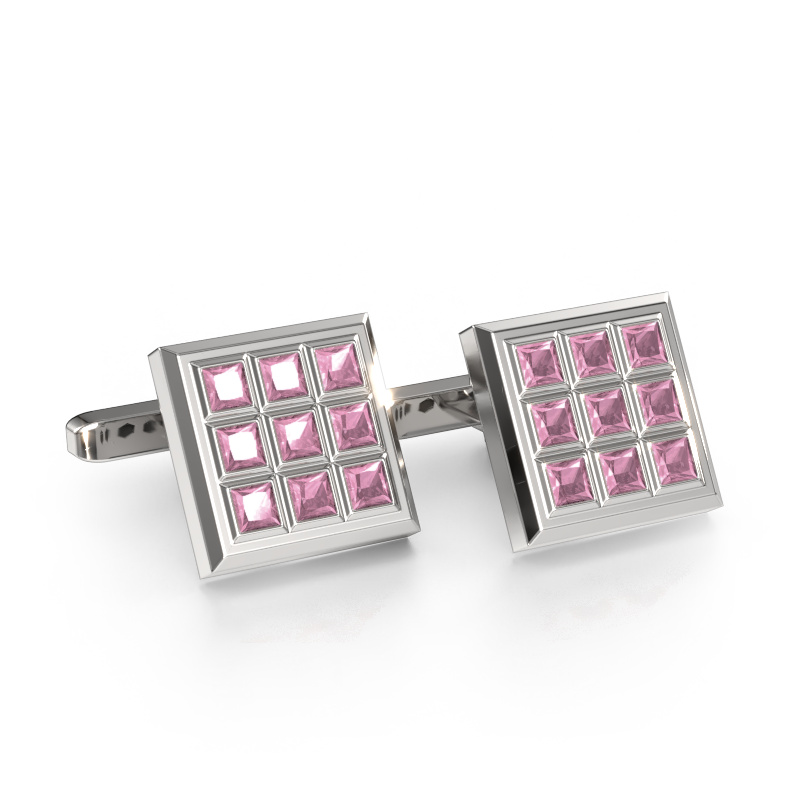 Image of Cufflinks Clen 585 white gold Tourmaline pink 3 mm