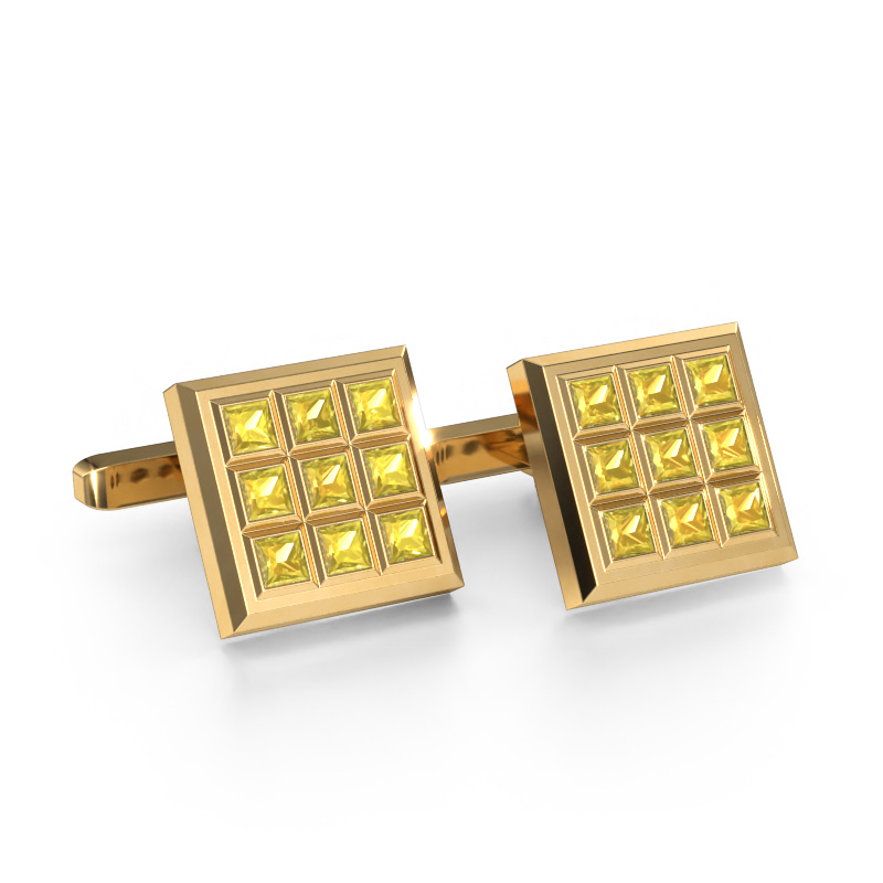 Image of Cufflinks Clen 585 gold Yellow sapphire 3 mm