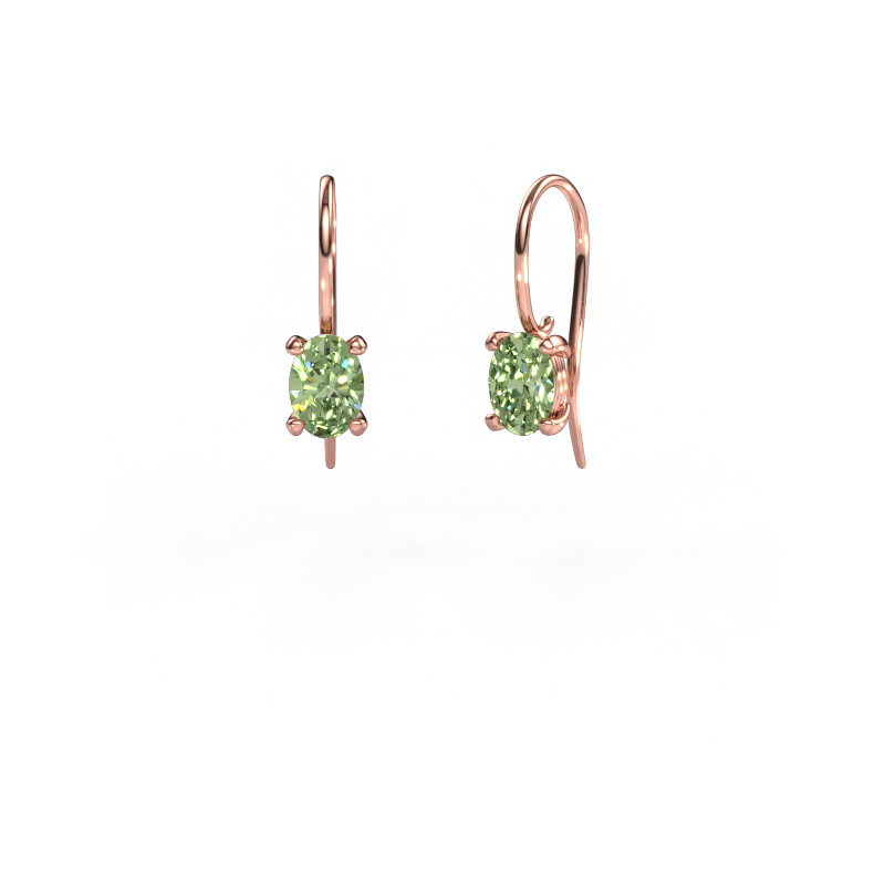 Image of Drop earrings Cleo OVL 585 rose gold Green lab grown diamond 7x5 mm