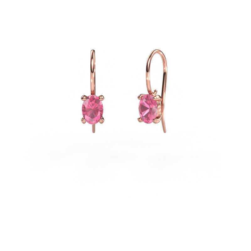 Image de Pendants d'oreilles Cleo OVL 585 or rose Saphir rose 7x5 mm