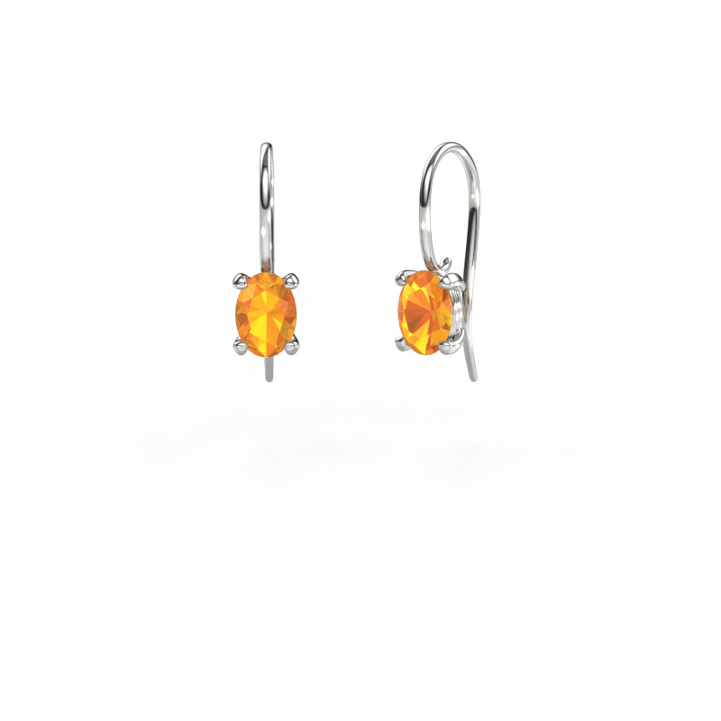 Image of Drop earrings Cleo OVL 585 white gold Citrin 7x5 mm