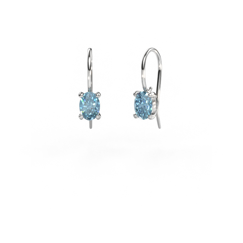 Image of Drop earrings Cleo OVL 585 white gold Blue lab grown diamond 7x5 mm