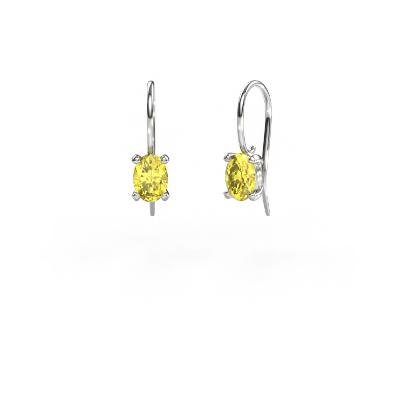 Image de Pendants d'oreilles Cleo OVL 585 or blanc Diamants synthétiques jaune 7x5 mm