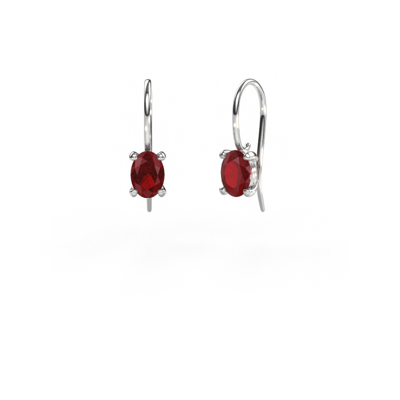 Image of Drop earrings Cleo OVL 585 white gold Ruby 7x5 mm