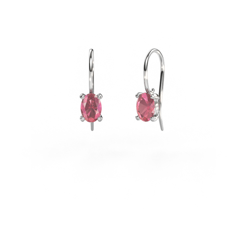 Image de Pendants d'oreilles Cleo OVL 585 or blanc Rose tourmaline 7x5 mm