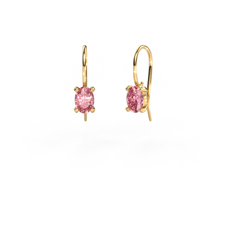 Image de Pendants d'oreilles Cleo OVL 585 or jaune Diamant synthétique roze 7x5 mm