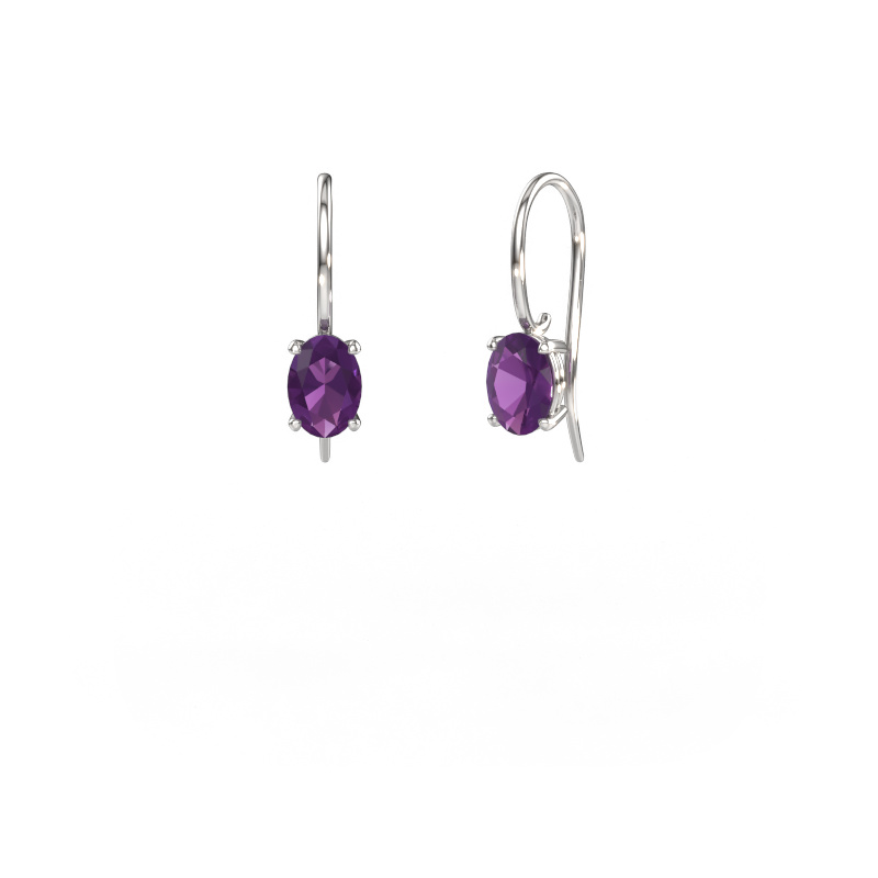Image de Pendants d'oreilles Cleo OVL 585 or blanc Améthyste 7x5 mm