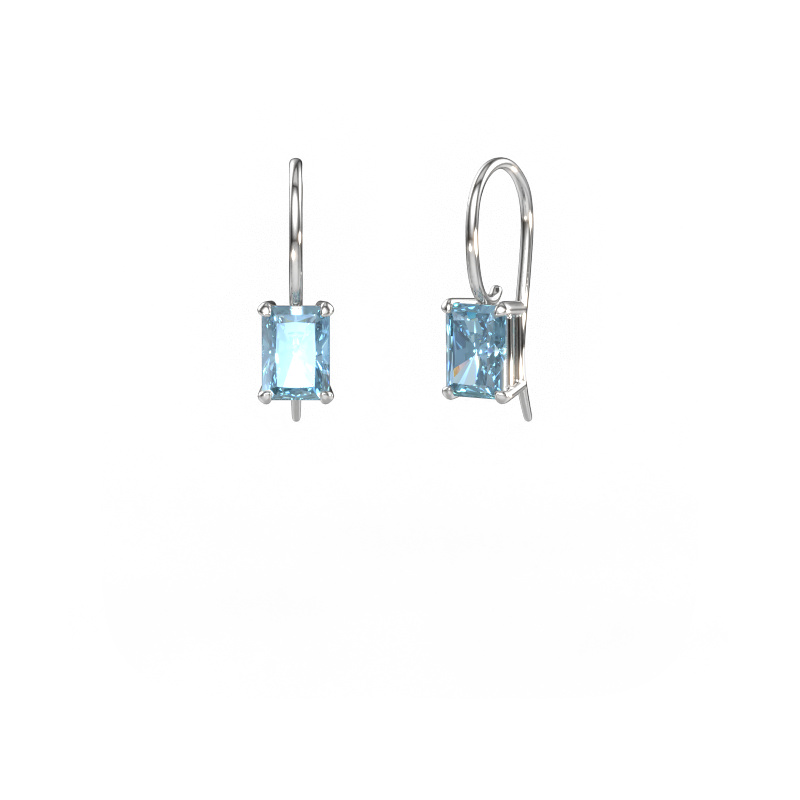 Image de Pendants d'oreilles Cleo RAD 585 or blanc Diamant synthétique bleu 7x5 mm