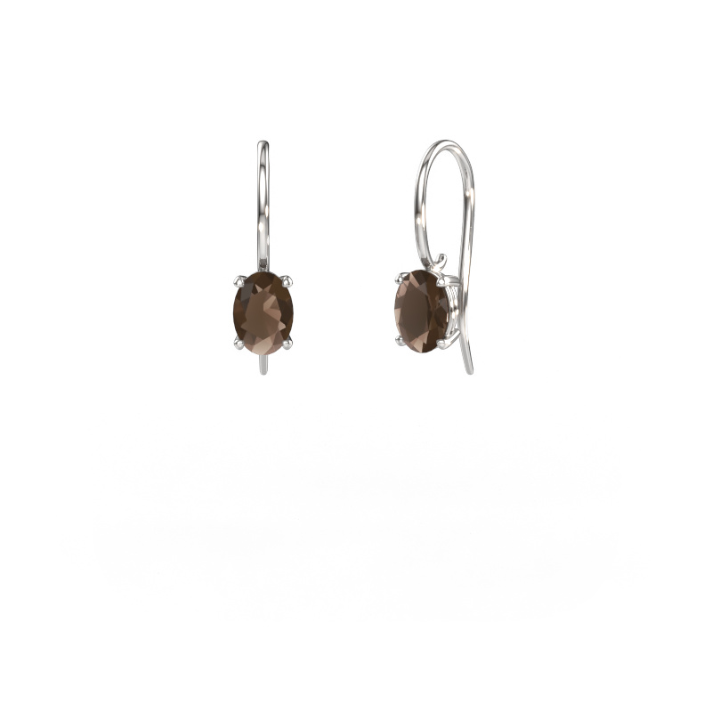 Image of Drop earrings Cleo OVL 585 white gold Smokey quartz 7x5 mm