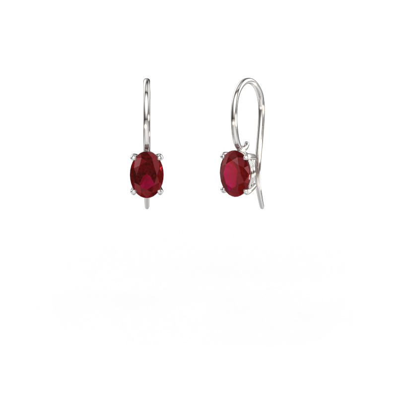 Image of Drop earrings Cleo OVL 585 white gold Ruby 7x5 mm