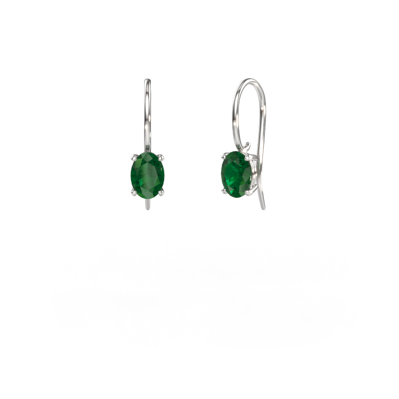 Image of Drop earrings Cleo OVL 585 white gold Emerald 7x5 mm