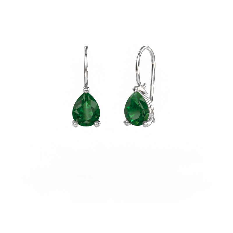 Image of Drop earrings Cleo PER 585 white gold Emerald 8x6 mm