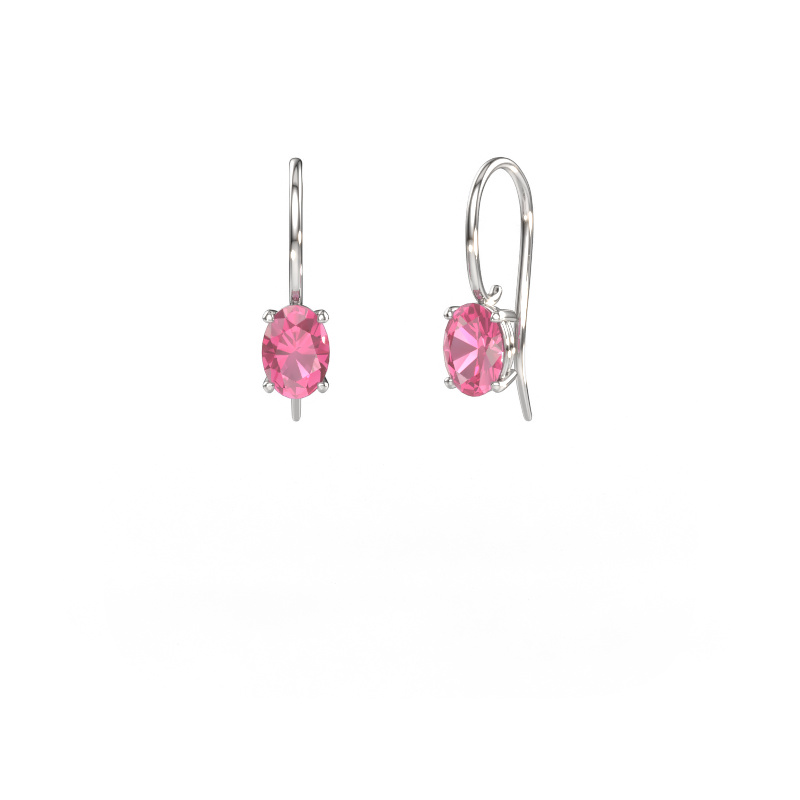 Image de Pendants d'oreilles Cleo OVL 585 or blanc Saphir rose 7x5 mm