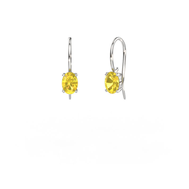 Image of Drop earrings Cleo OVL 585 white gold Yellow sapphire 7x5 mm