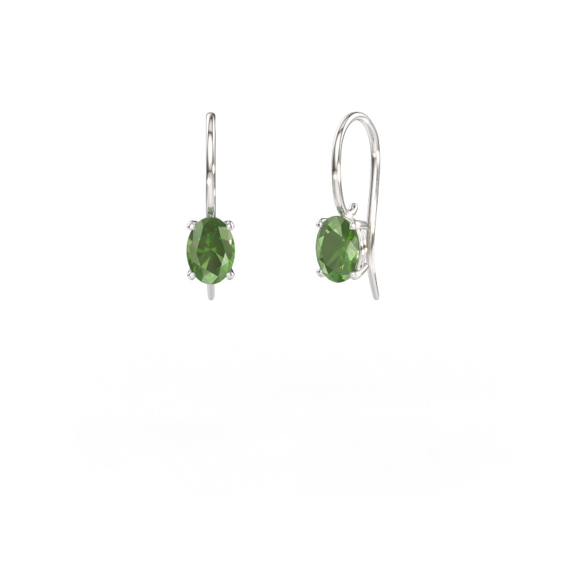 Immagine di Orecchini pendenti Cleo OVL 585 oro bianco Tormalina verde 7x5 mm