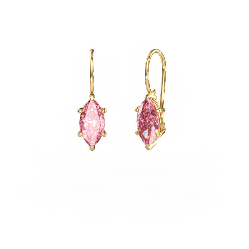 Image of Drop earrings Cleo MRQ 585 gold Pink lab grown diamond 12x6 mm