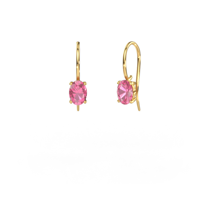 Image de Pendants d'oreilles Cleo OVL 585 or jaune Saphir rose 7x5 mm