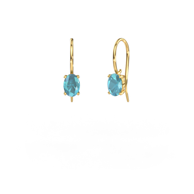 Afbeelding van Oorhangers Cleo OVL 585 goud Blauw topaas 7x5 mm