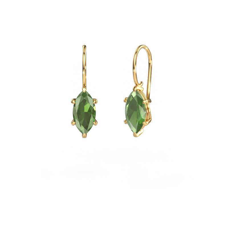 Image of Drop earrings Cleo MRQ 585 gold Tourmaline green 12x6 mm