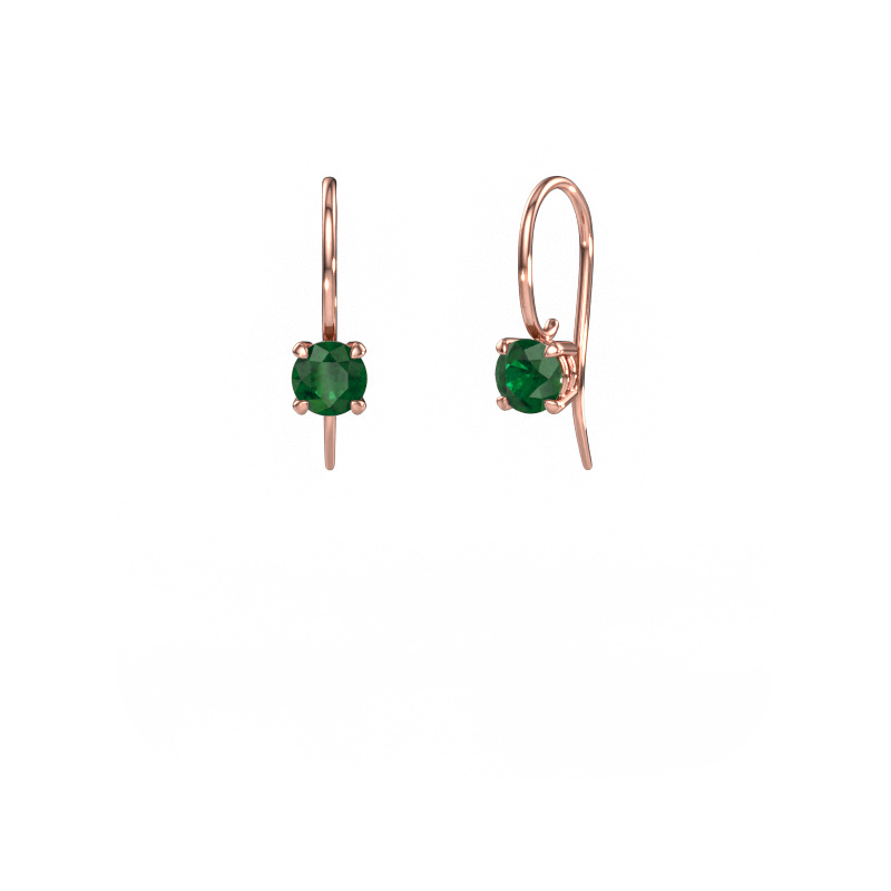 Image of Drop earrings Cleo RND 585 rose gold Emerald 5 mm