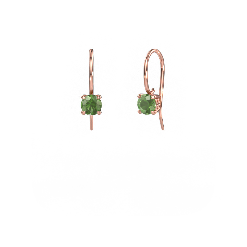 Image of Drop earrings Cleo RND 585 rose gold Tourmaline green 5 mm