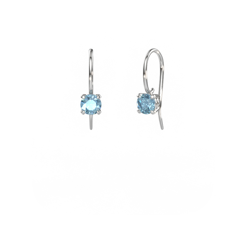 Image of Drop earrings Cleo RND 585 white gold Blue lab grown diamond 5 mm