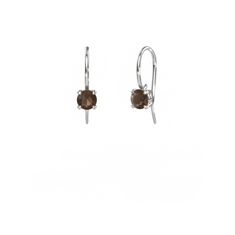 Image of Drop earrings Cleo RND 585 white gold Smokey quartz 5 mm