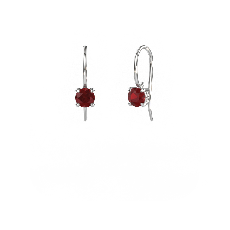 Image of Drop earrings Cleo RND 585 white gold Ruby 5 mm