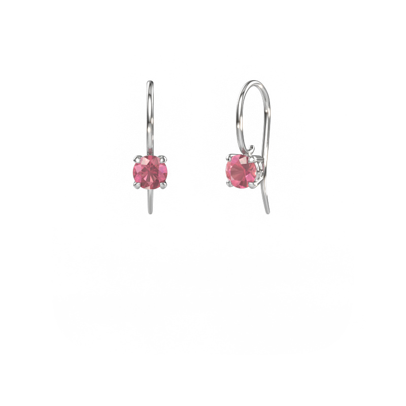 Image of Drop earrings Cleo RND 585 white gold Tourmaline pink 5 mm