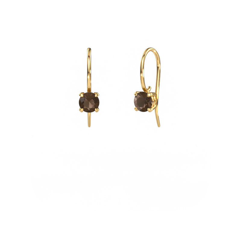 Image of Drop earrings Cleo RND 585 gold Smokey quartz 5 mm