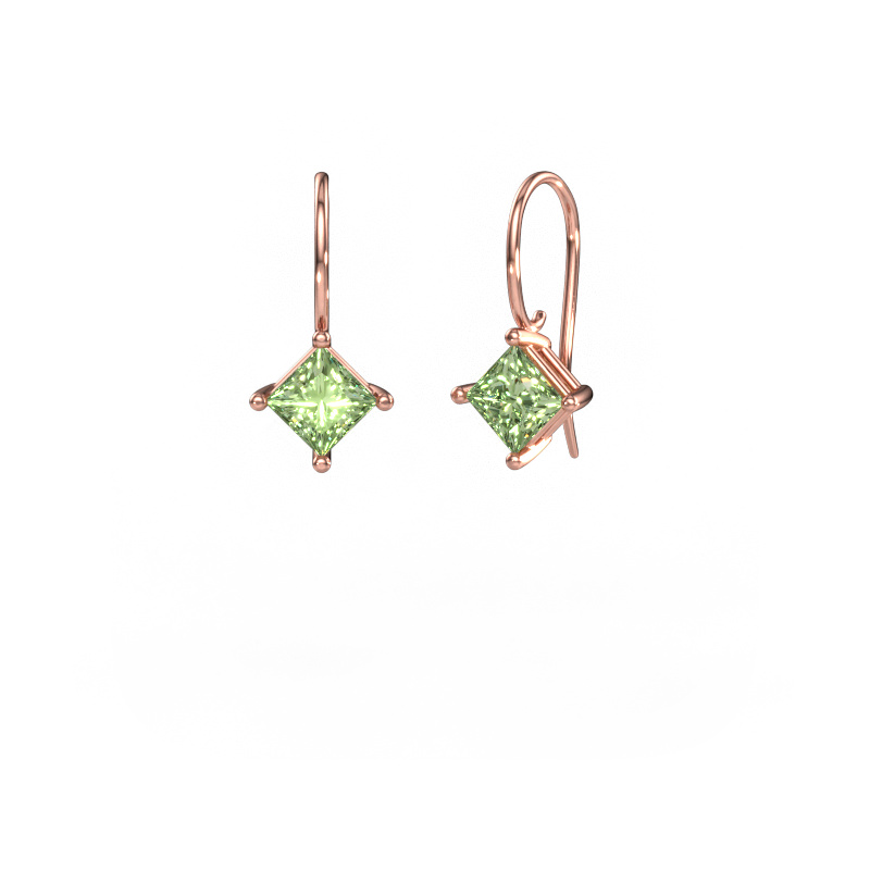 Image of Drop earrings Cleo SQR 585 rose gold Green lab grown diamond 5.5 mm