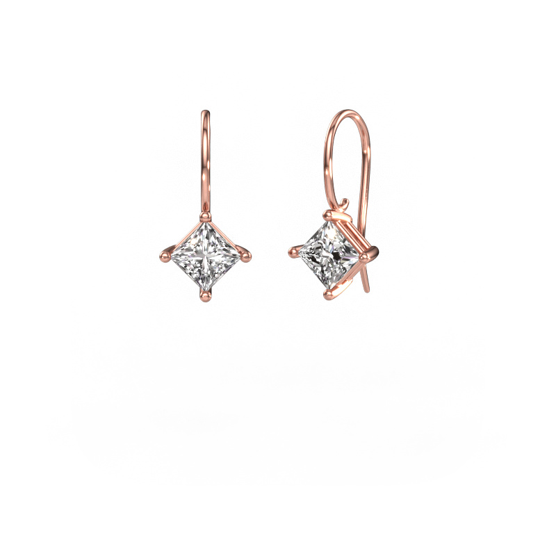 Image of Drop earrings Cleo SQR 585 rose gold Diamond 2.00 crt