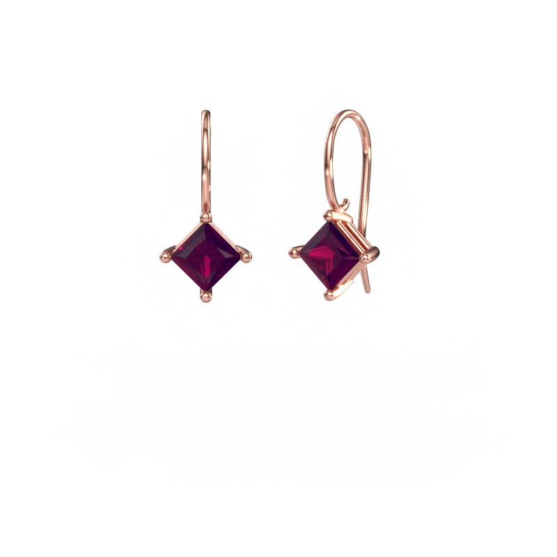 Image of Drop earrings Cleo SQR 585 rose gold Rhodolite 5.5 mm