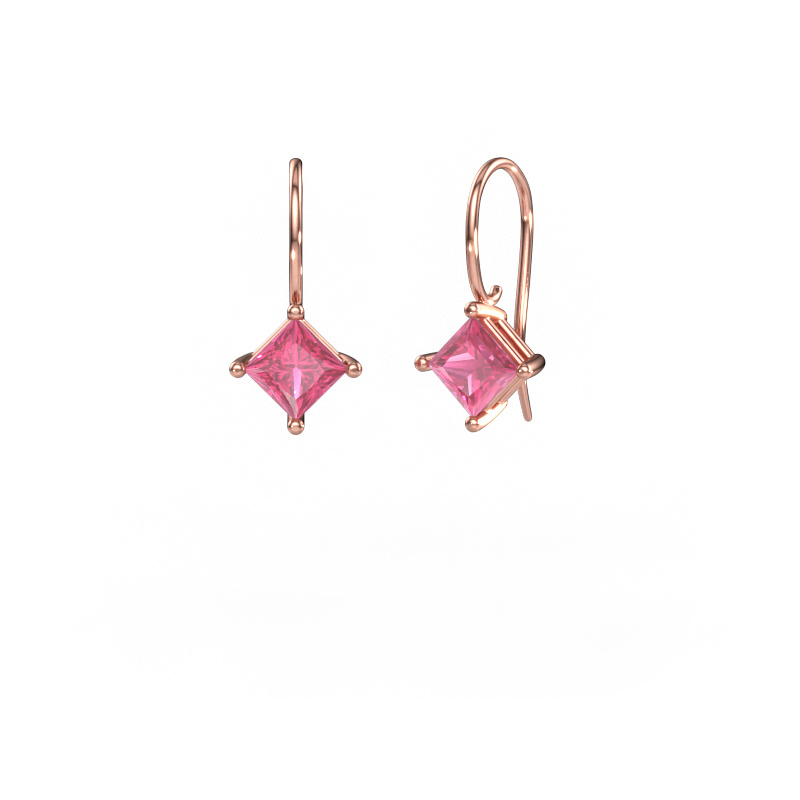 Image of Drop earrings Cleo SQR 585 rose gold Pink sapphire 5.5 mm