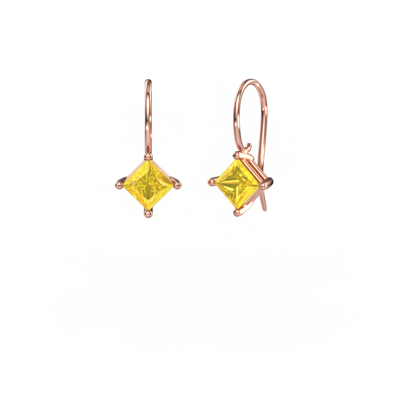 Image of Drop earrings Cleo SQR 585 rose gold Yellow sapphire 5.5 mm