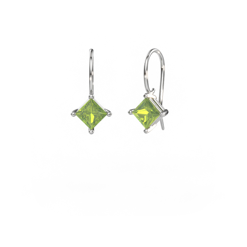Image of Drop earrings Cleo SQR 950 platinum Peridot 5.5 mm
