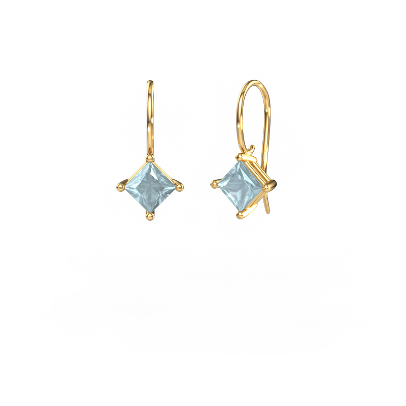 Image of Drop earrings Cleo SQR 585 gold Aquamarine 5.5 mm