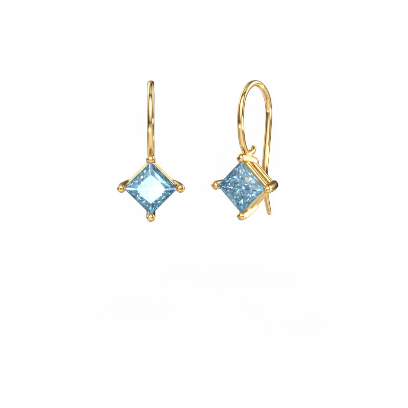 Image of Drop earrings Cleo SQR 585 gold Blue lab grown diamond 5.5 mm