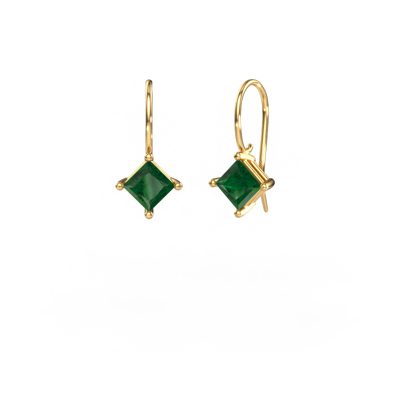 Image of Drop earrings Cleo SQR 585 gold Emerald 5.5 mm