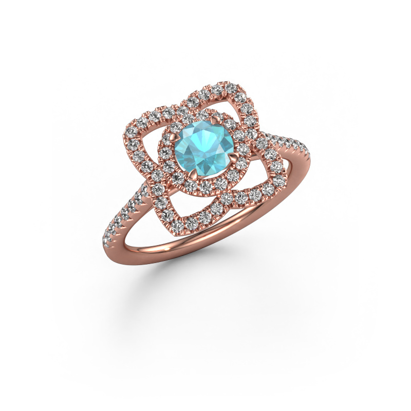 Afbeelding van Verlovingsring Cleopatra 585 rosé goud Blauw topaas 5 mm