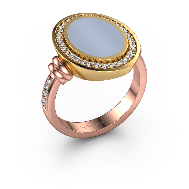 Afbeelding van Zegelring Cristina 585 Rosé goud Licht blauwe lagensteen 14x10 mm