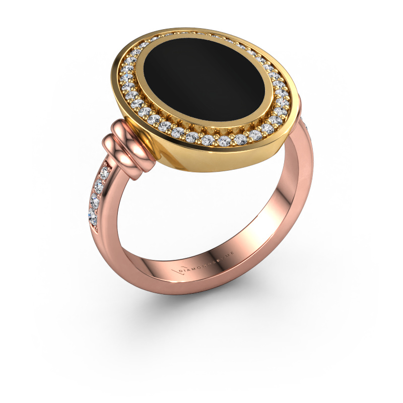 Image de Chevalière Cristina 585 or rose Onyx 14x10 mm