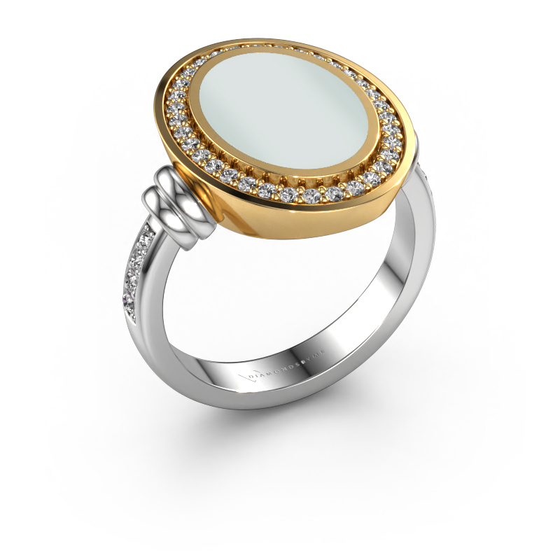 Image of Signet ring Cristina 585 white gold Green sardonyx 14x10 mm