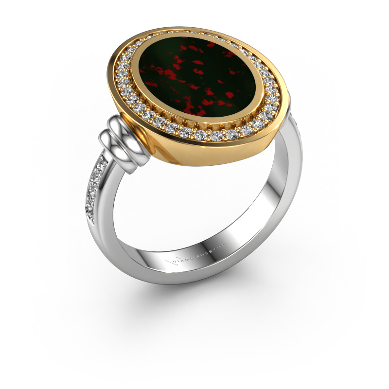 Image of Signet ring Cristina 585 white gold Bloodstone 14x10 mm