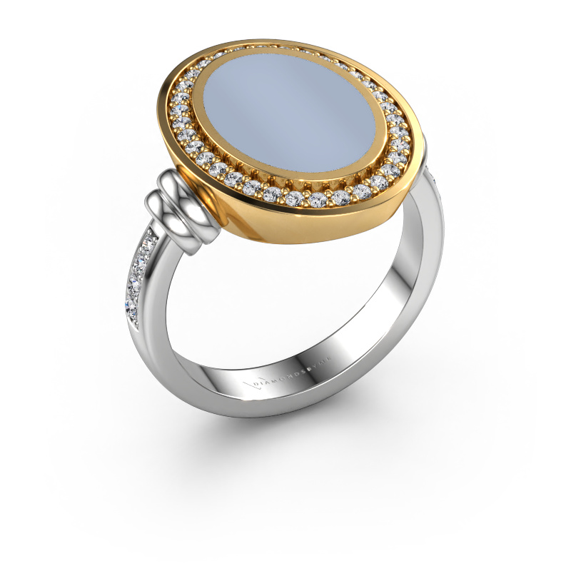 Afbeelding van Zegelring Cristina 585 Witgoud Licht blauwe lagensteen 14x10 mm