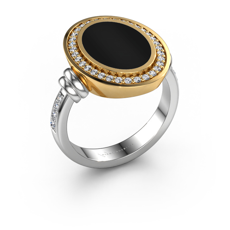 Afbeelding van Zegelring Cristina 585 Witgoud Onyx 14x10 mm
