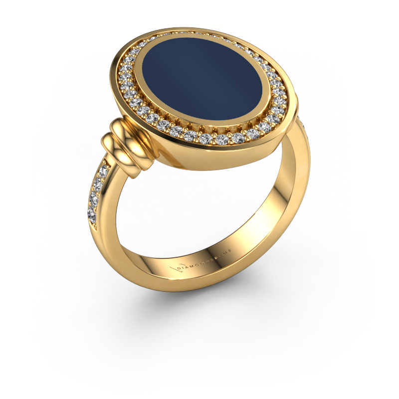 Image de Chevalière Cristina 585 or jaune Nicolo bleu foncé 14x10 mm